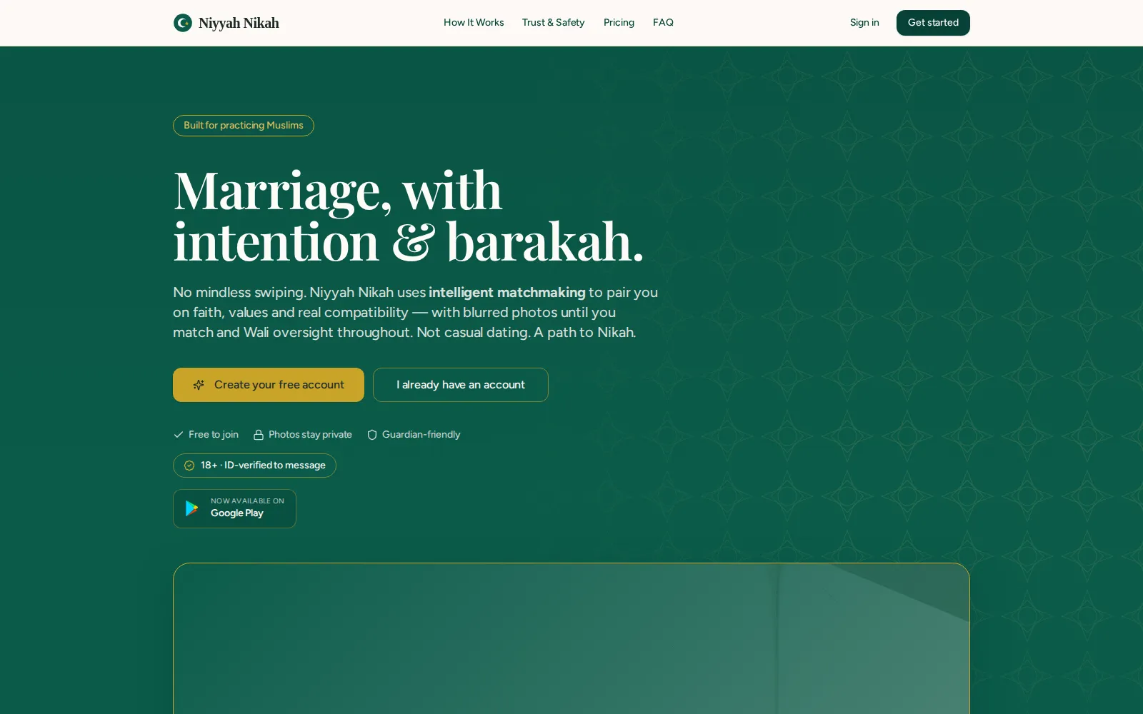 Niyyah Nikah public website home page on a desktop screen